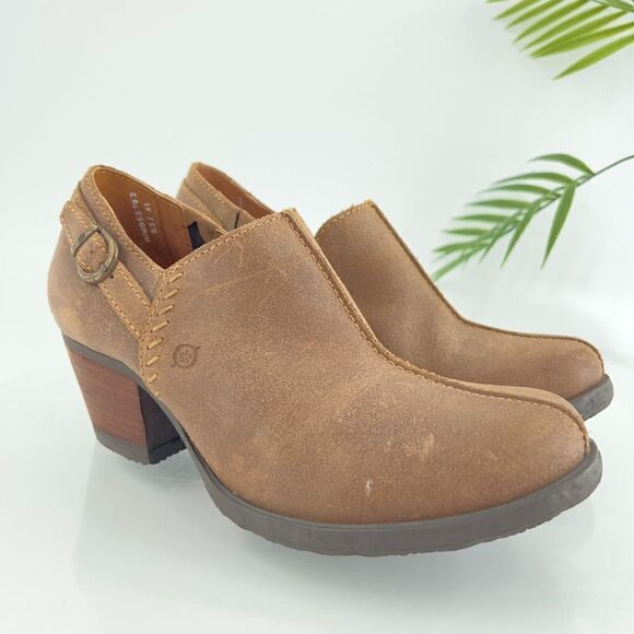 Born Women's Western Boot Sz 9.5 Block Heel Shootie Brown Leather Side Zip Comfy - Picture 1 of 16